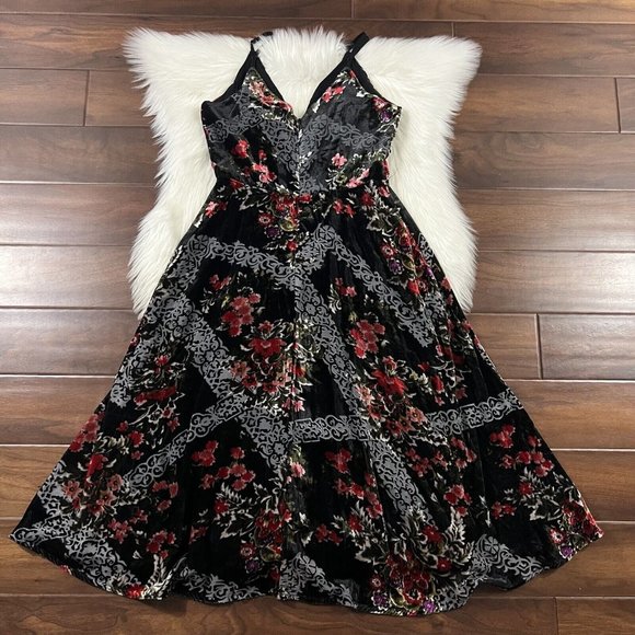 Anthropologie Black and Red Patterned Midi Dress - Picture 8 of 10